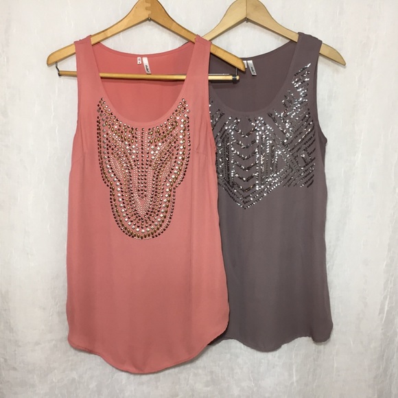 Studio Y Tops - Studio Y Pink Gray Sheer Blouse Tank Top Lot of 2 Studio Y Tops - Studio Y Pink Gray Sheer Blouse Tank Top Lot of 2